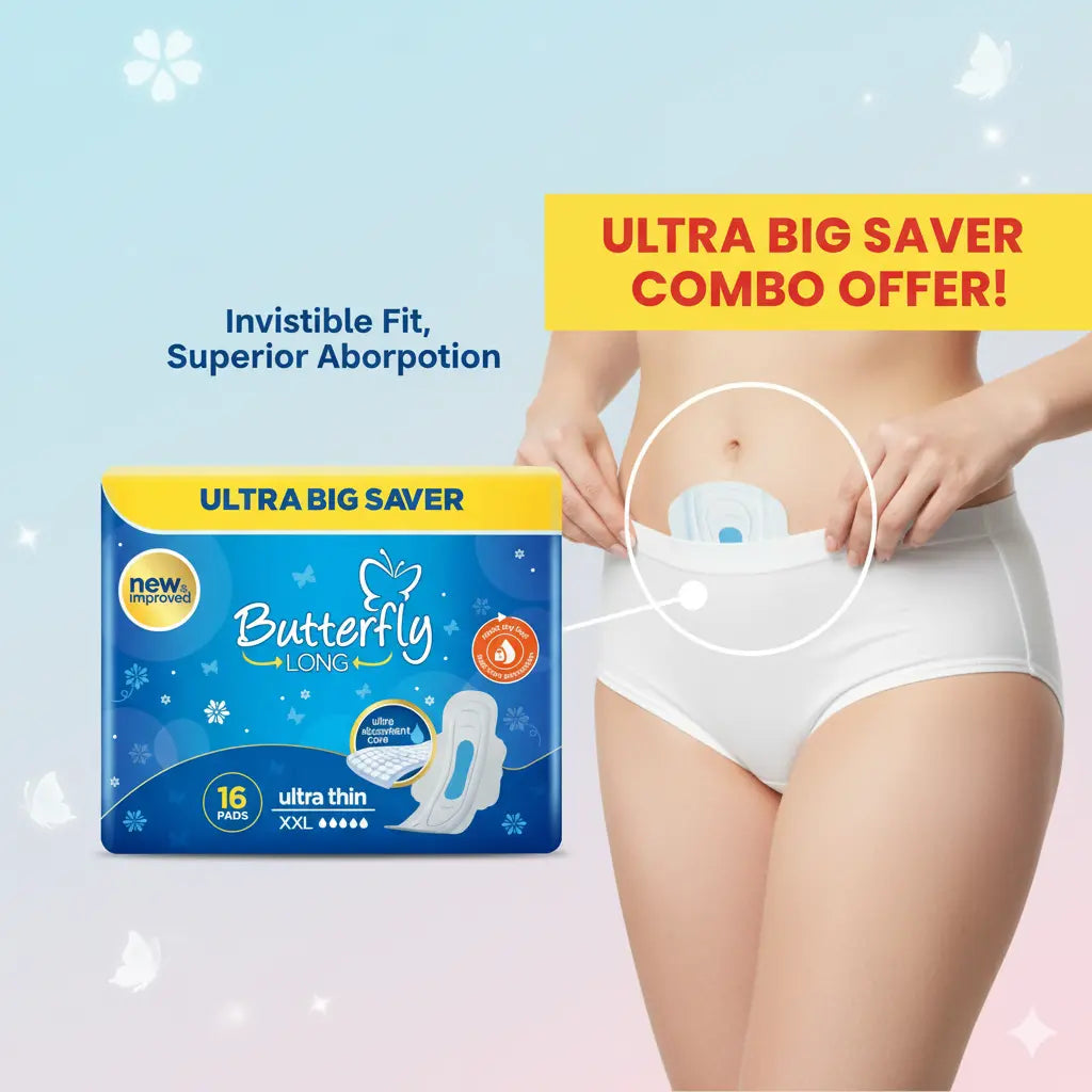 🦋 Butterfly Long Ultra Thin Pads - Ultra Big Saver Pack (XXL, 16 Pads)